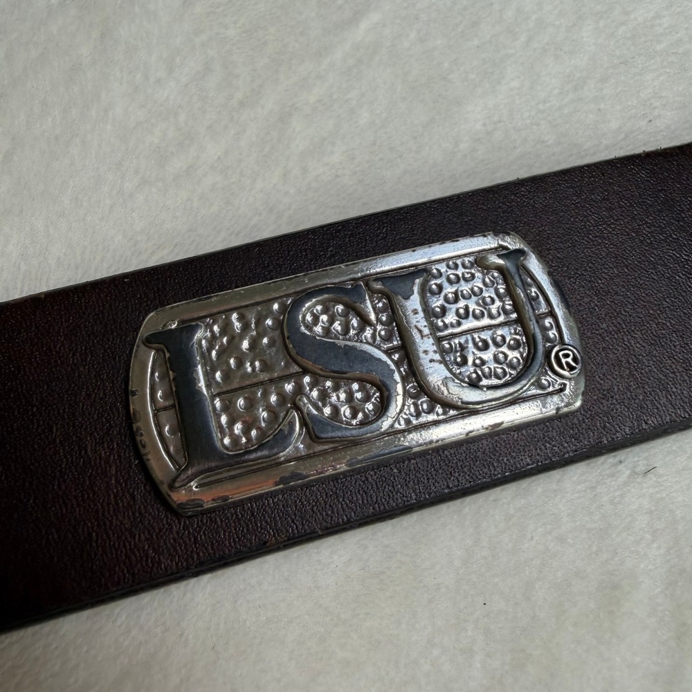 LSU Tigers Belt Mens 38 Brown Genuine Leather Silver Logo Emblems NCAA College - Picture 6 of 9